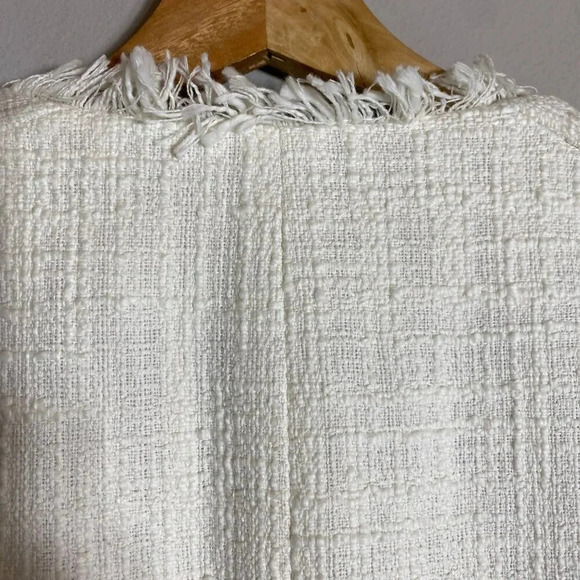 J.Crew Tweed Motorcycle Jacket with Fringe Women's 12 White Gold Career Preppy - Picture 13 of 16